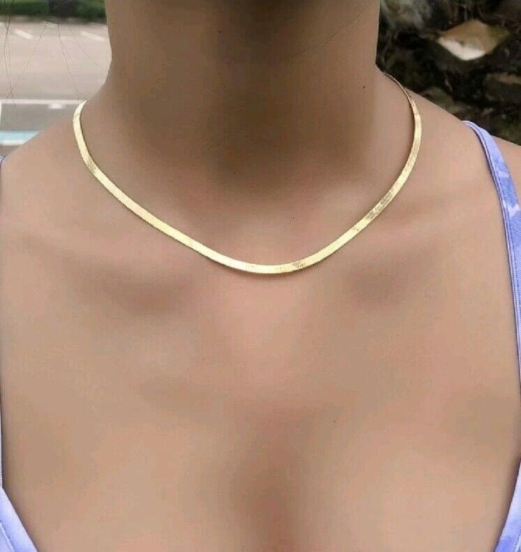 Faux Gold Thin Herringbone Necklace