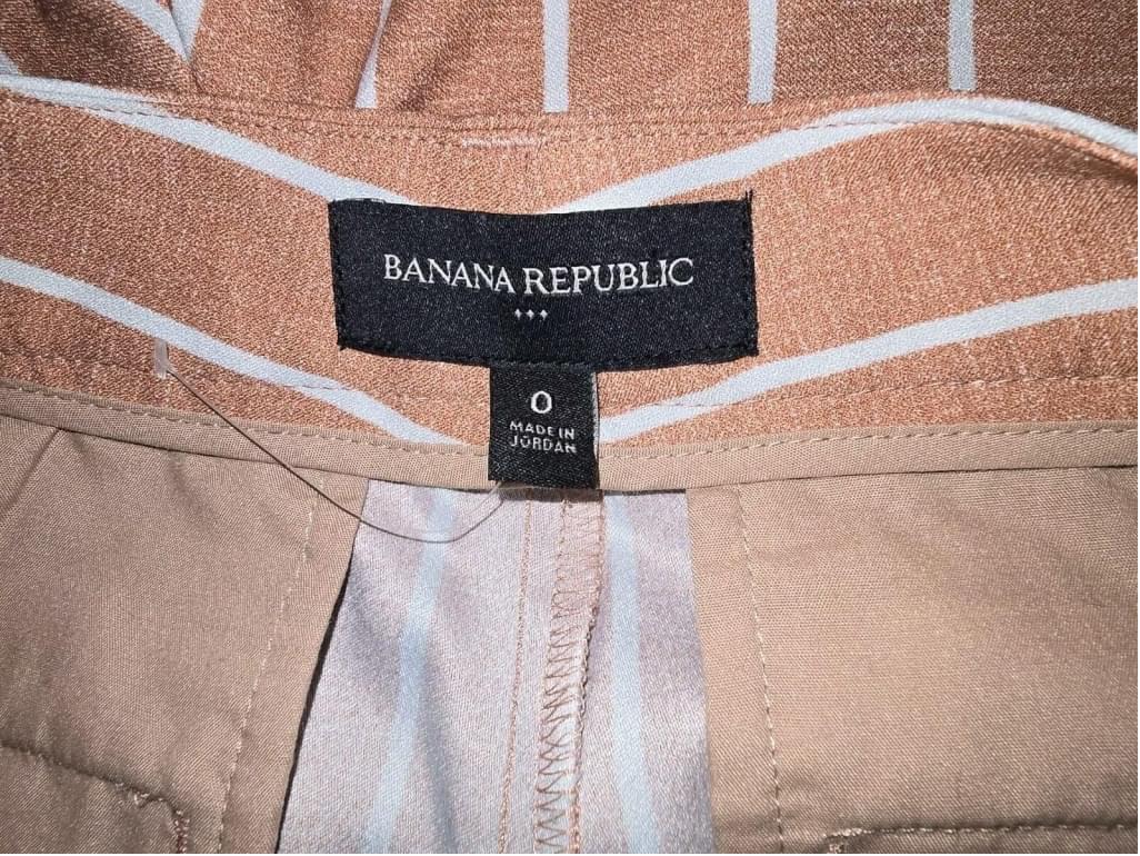 Banana Republic Belt Tie-waist Tailored Shorts Size 0 Orange Coral White Stripe