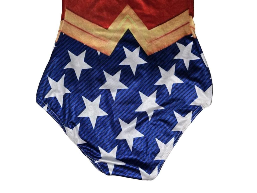 Wonder Woman Stars Red Blue One Piece Swimsuit Women's SZ Small Costume Cosplay