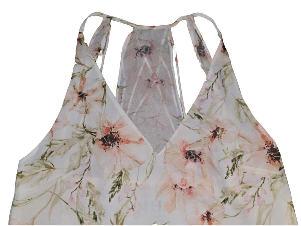 Haute Hippie White Floral V Neck Open Back Top SMALL NWT *MSRP $235*