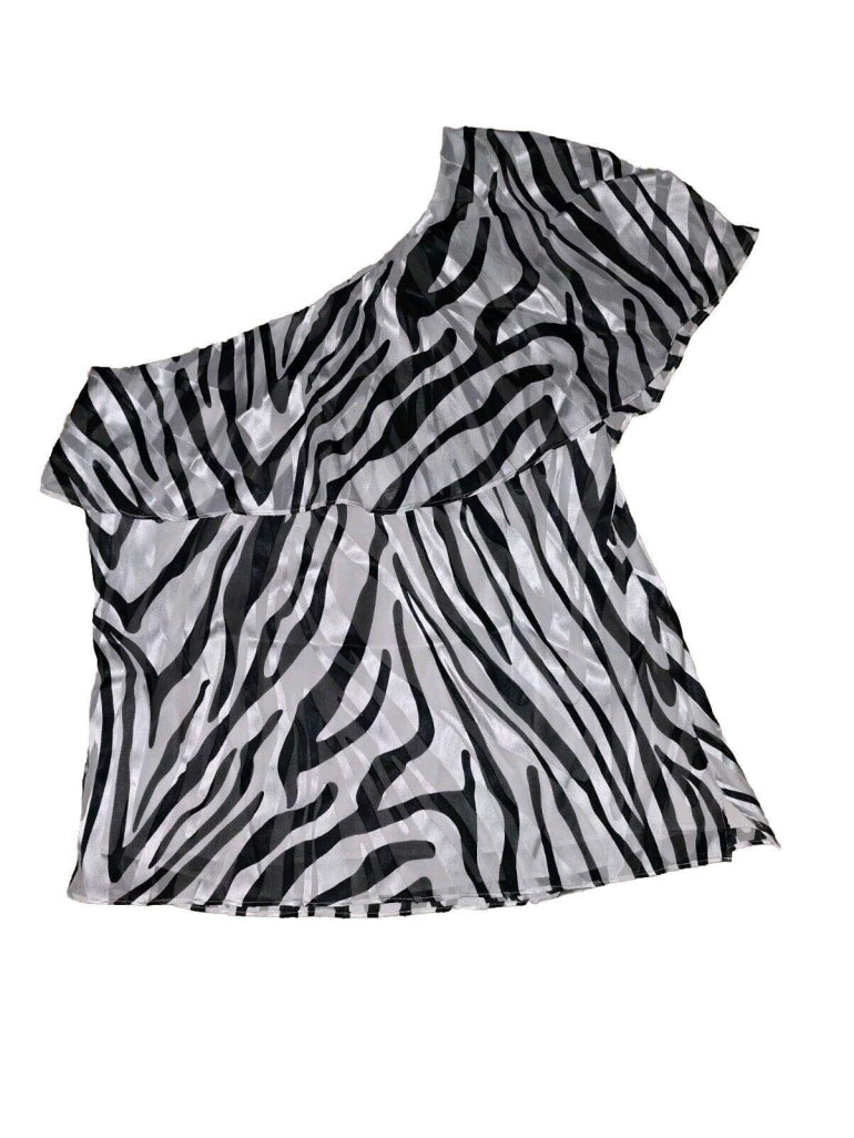 Y2K NWT White House Black Market Black White Zebra One Shoulder Sz 6 MSRP $104