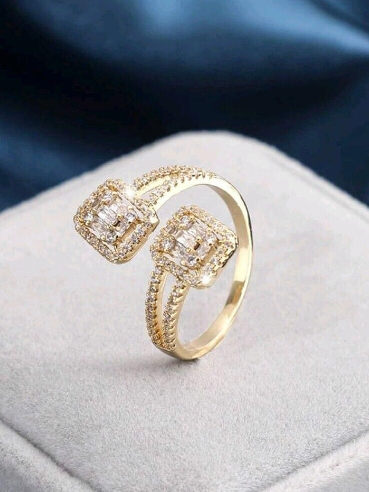 Fashionable Cubic Zirconia Wrap Decor Cuff Ring Faux DIAMOND Gold