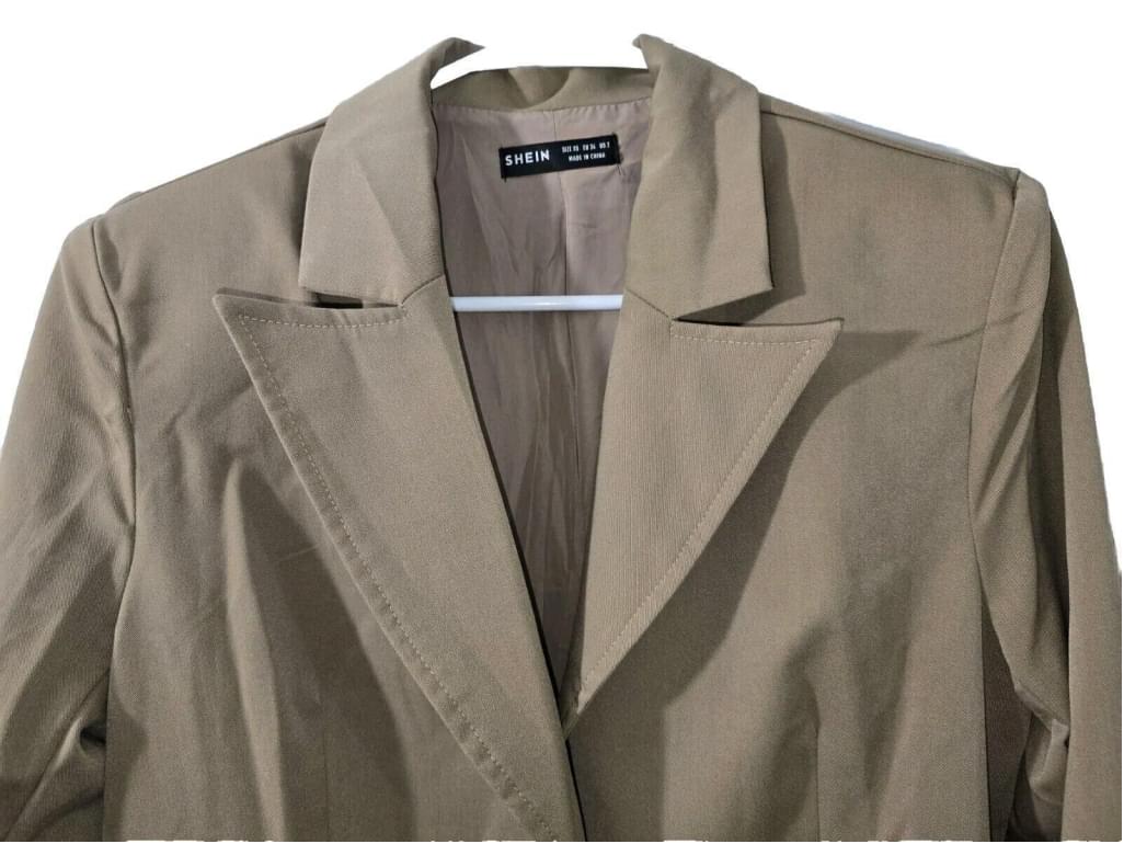 SHEIN BIZwear Lapel Collar Split Back Longline Trench Coat CAMEL BEIGE XS SZ 2