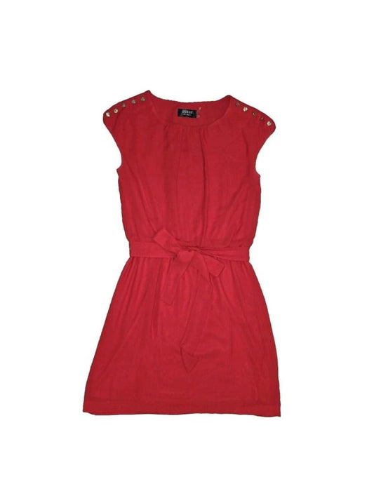 Guess Red Cap Sleeve Belted Summer Dress Gold Accent Details SZ 4