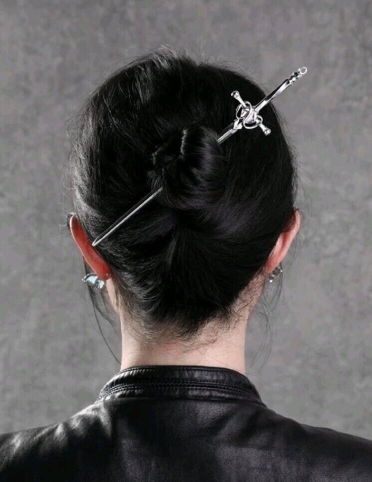 Women Silver Celtic Gothic Hairpin Sword Shape Hair Sticks Chopstick Hair Fork