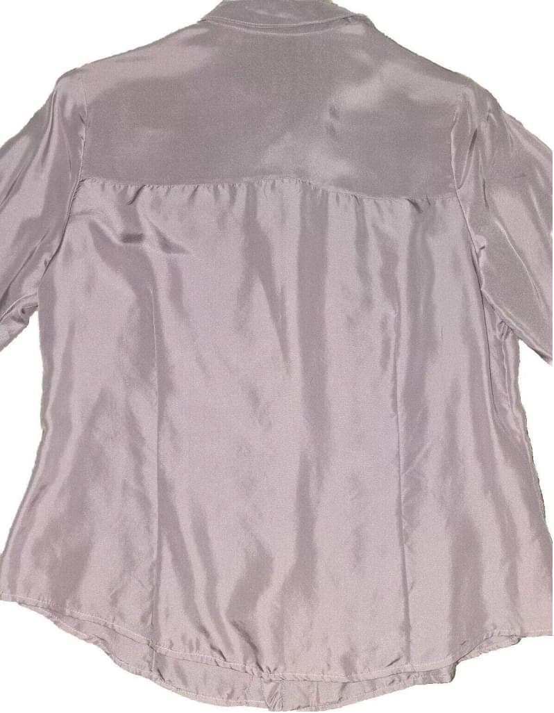 Perry Ellis 100% Silk Purple Lilic Long Sleeve Pearl Button Fitted Blouse Sz 8