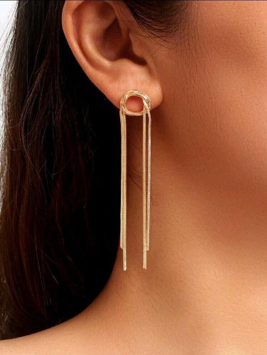 Ladies Earrings Gold Metal Tassel Drop Earrings