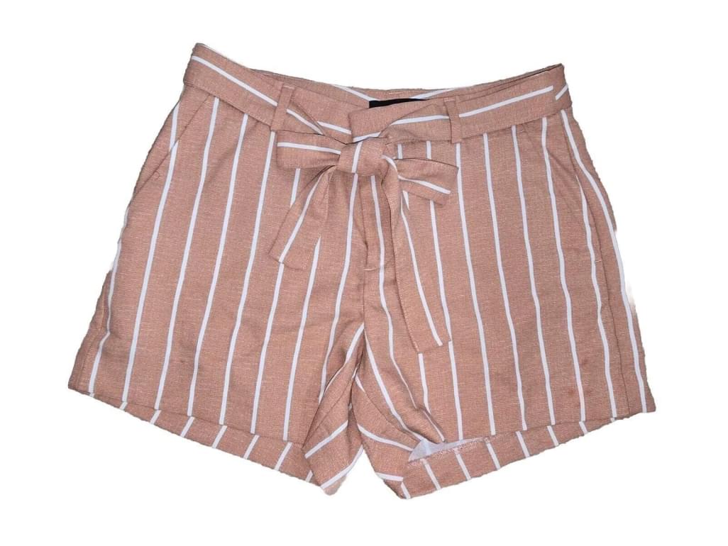 Banana Republic Belt Tie-waist Tailored Shorts Size 0 Orange Coral White Stripe