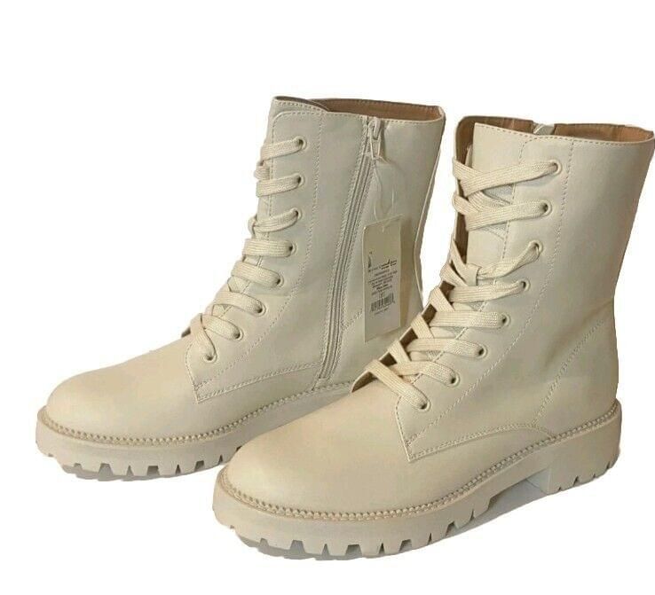 NWT Saylor Lace Up Side Zip 8" Tall Combat Boots Cream A New Day SZ 7.5 Ivory