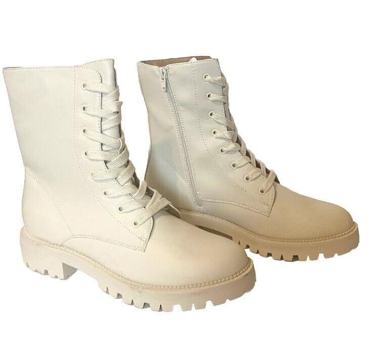 NWT Saylor Lace Up Side Zip 8" Tall Combat Boots Cream A New Day SZ 7.5 Ivory