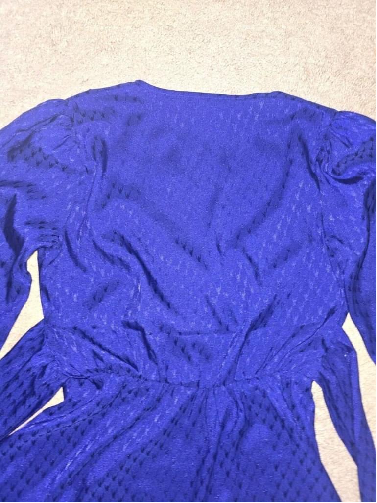 EXPRESS Royal Blue V-Neck Long Sleeve Fit & Flare Belt Wrap Dress XS