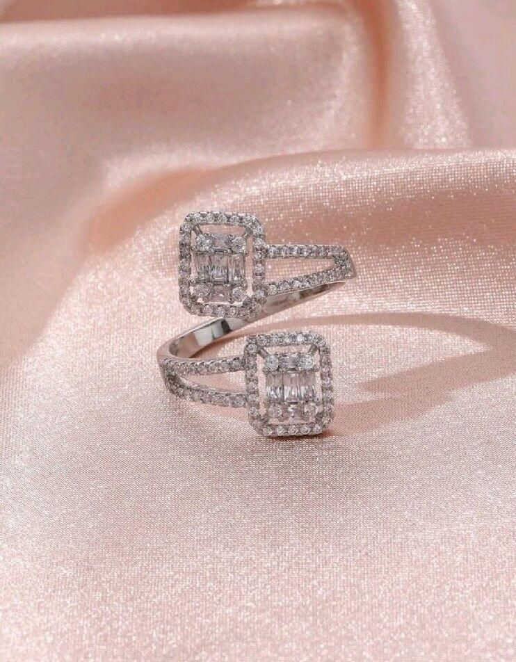 Fashionable Cubic Zirconia Wrap Decor Cuff Ring Faux DIAMOND