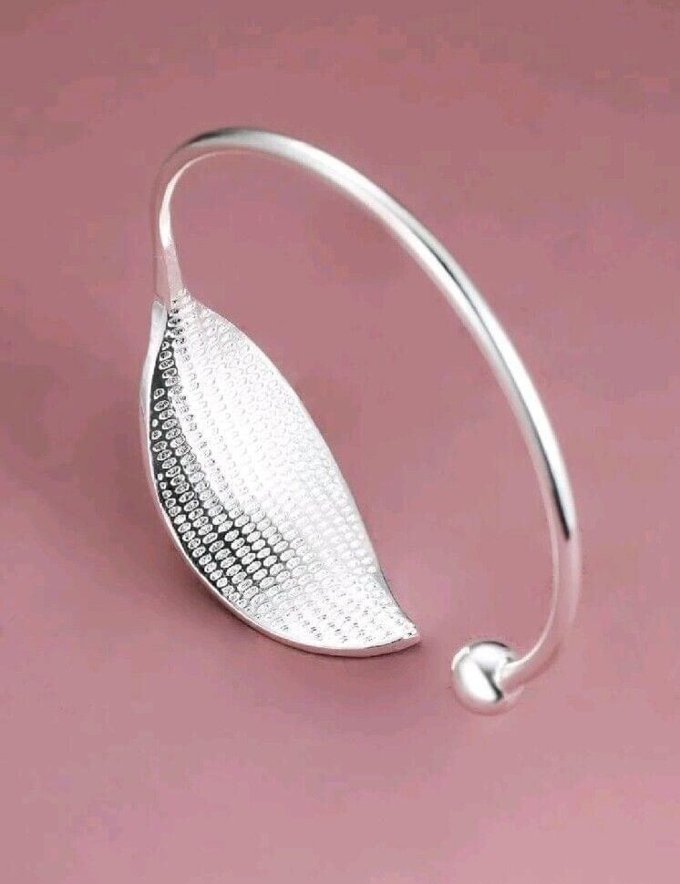 Silver Leaf Bangle Bracelets Round Bracelet Women Girls Jewelry Gifts