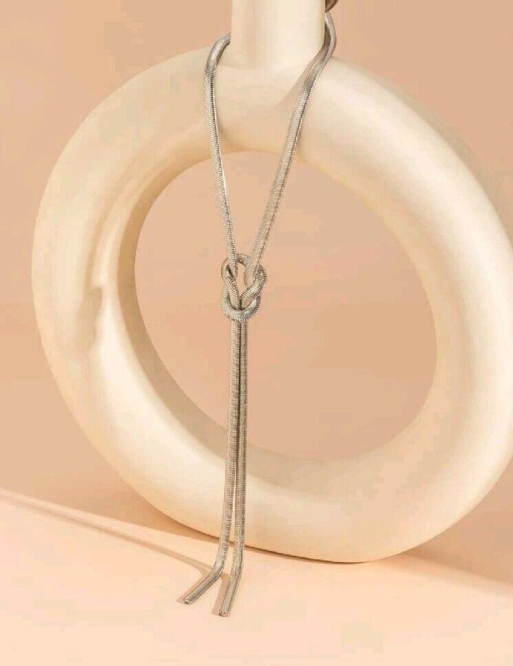 Love Knot Silver Metal Long Drop Necklace Chain