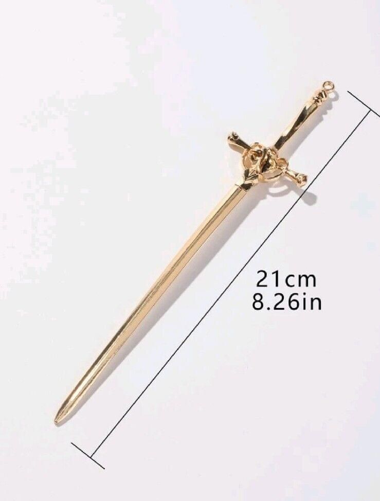 Women Gold Celtic Gothic Hairpin Sword Shape Hair Sticks Chopstick Hair Fork