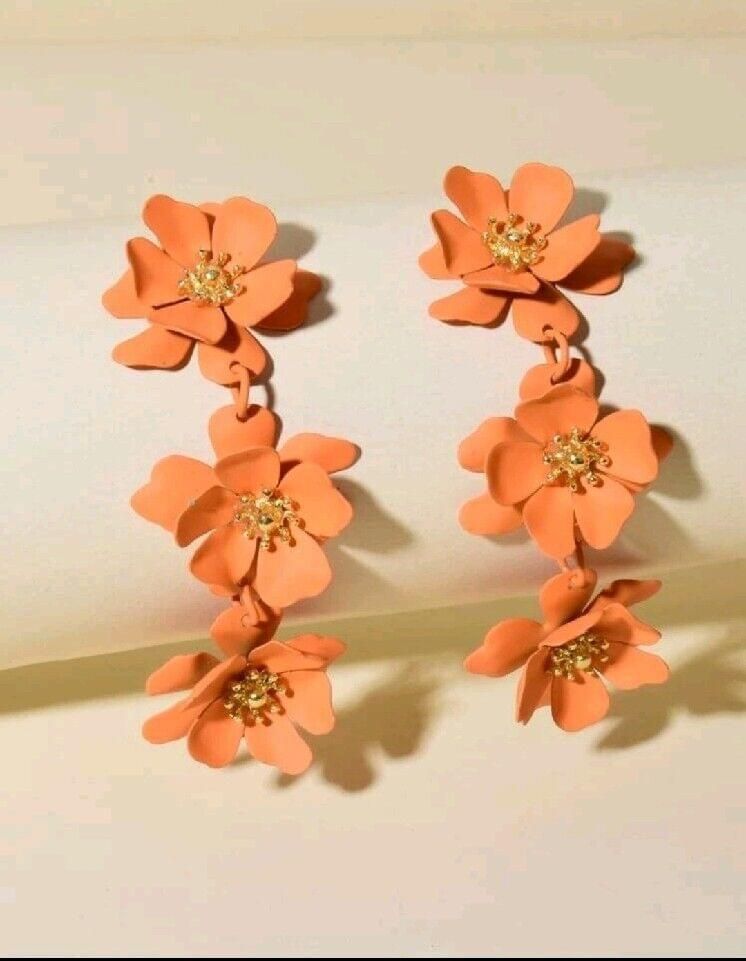 Orange Flower Drop Earrings