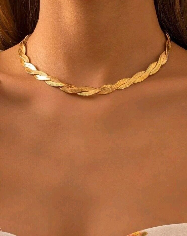 1 Piece Simple Fashion Gold Braided Chain Necklace For Women Elegant Design