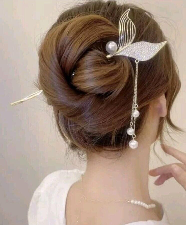 Gold  Mermaid Fishtail Hair Sticks Hairpin Styling Hair Vintage Faux Pearls