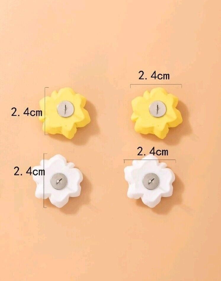 Set Yellow White Camellia Flower Earrings Studs Spring Summer Autumn