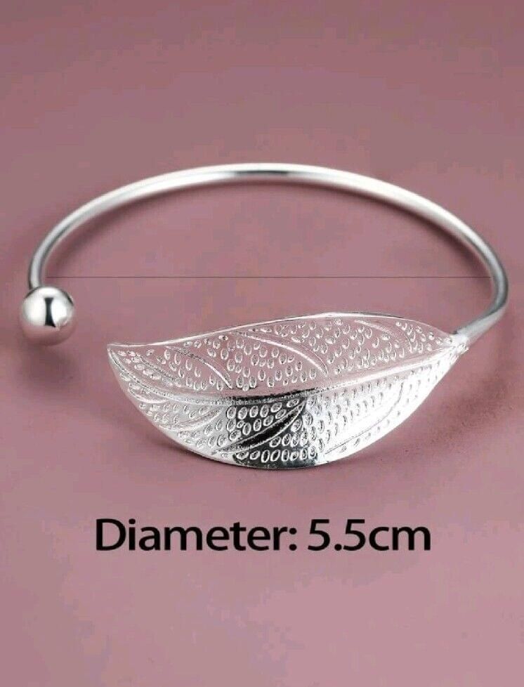 Silver Leaf Bangle Bracelets Round Bracelet Women Girls Jewelry Gifts