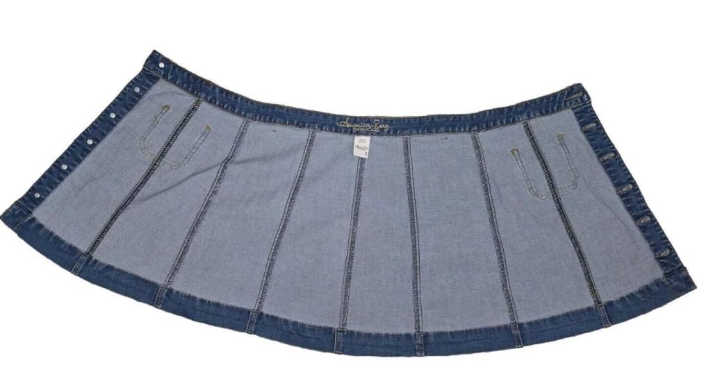 VTG American Rag Blue Denim Jean Button Up A-Line Skirt Size 7 Retro