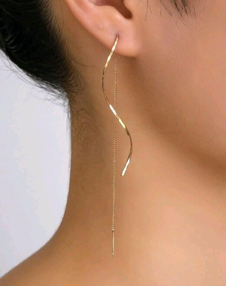 Gold Metal Drop Simple Elegant Lomg Earings