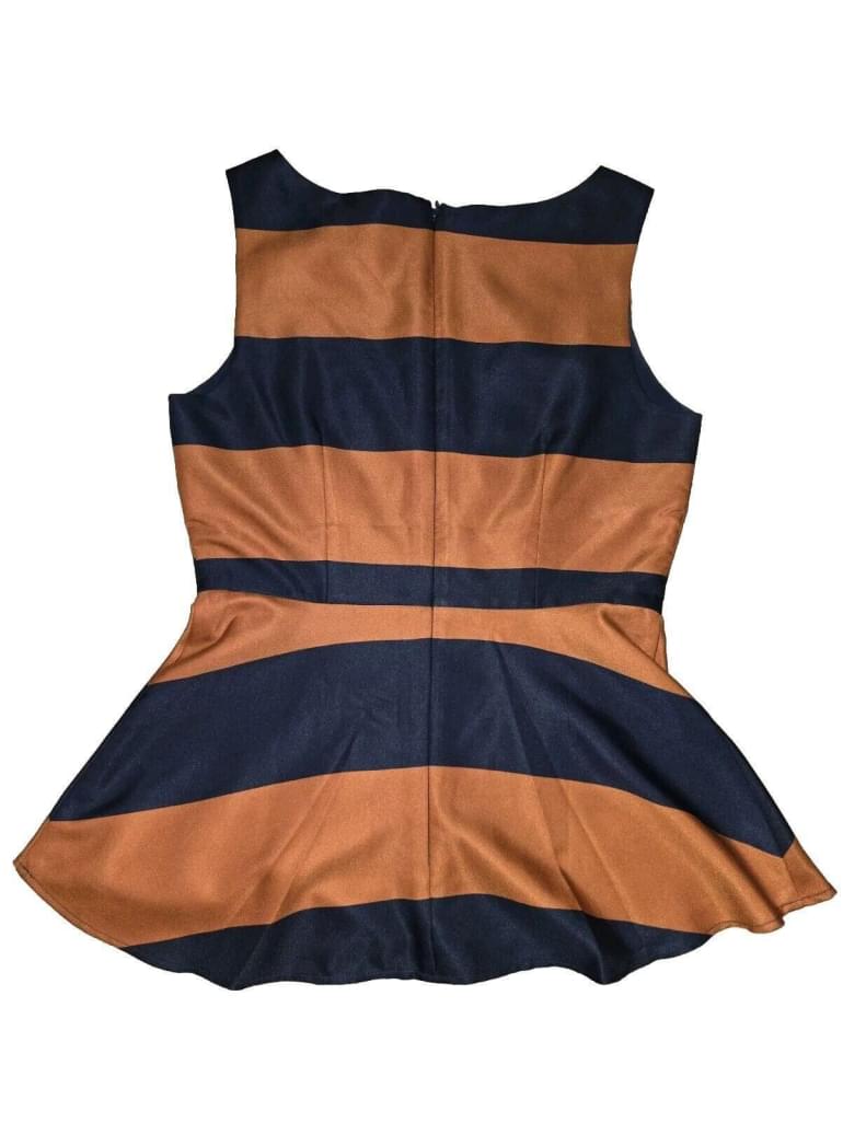 Banana Republic Sleeveless Peplum Top Cognac Navy Color SZ 2