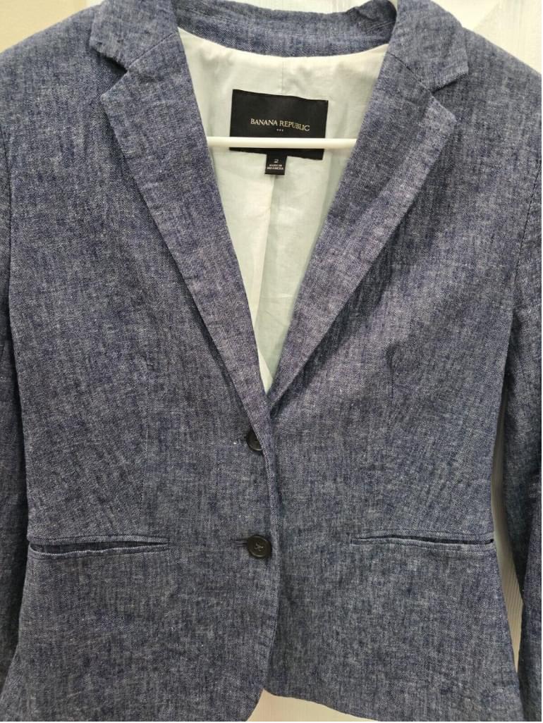 Banana Republic LINEN Blazer Chambray Size 2 Blue Jean Look