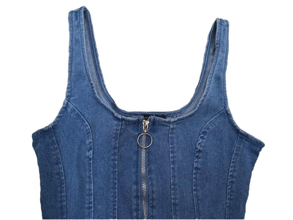 Haute Monde Sleeveless Denim Jean Mini Bodycon Stretchy Dress Small