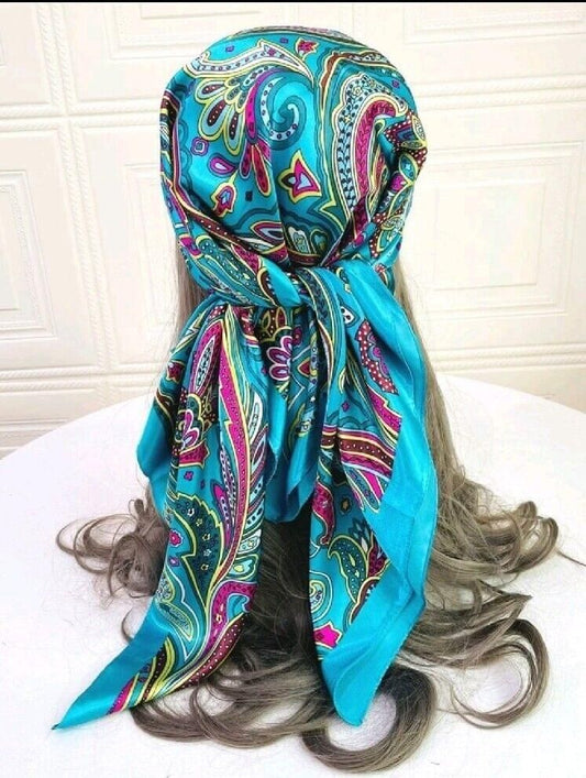 Paisley Scarf Women Fashion Square Headband Bandana Faux Silk  35.4 X 35.4