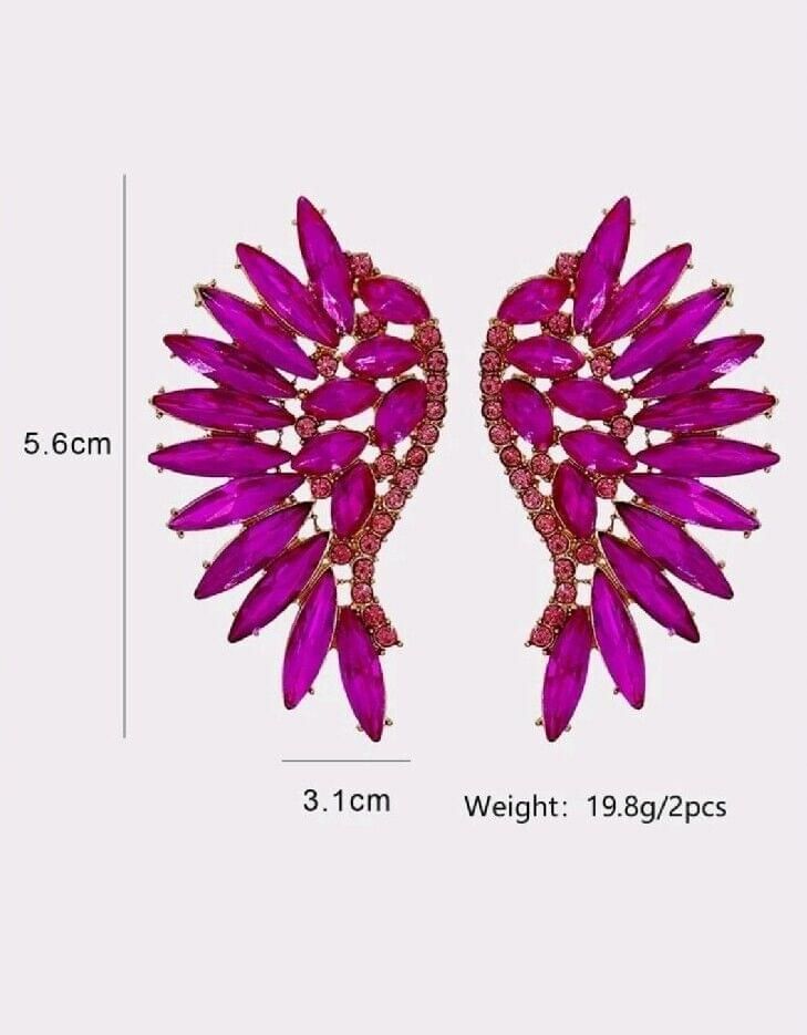 Fashion Chic Fuschia Pink Wing Crystal Rhinestone Metal Earrings