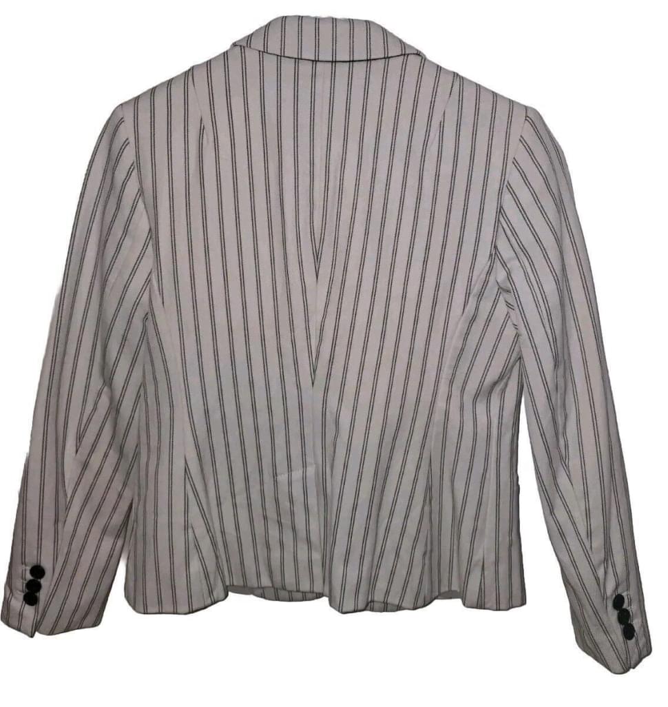 Banana Republic Ivory Navy Pinstripe Blazer One Button Notch Collar SZ 4 PETTITE