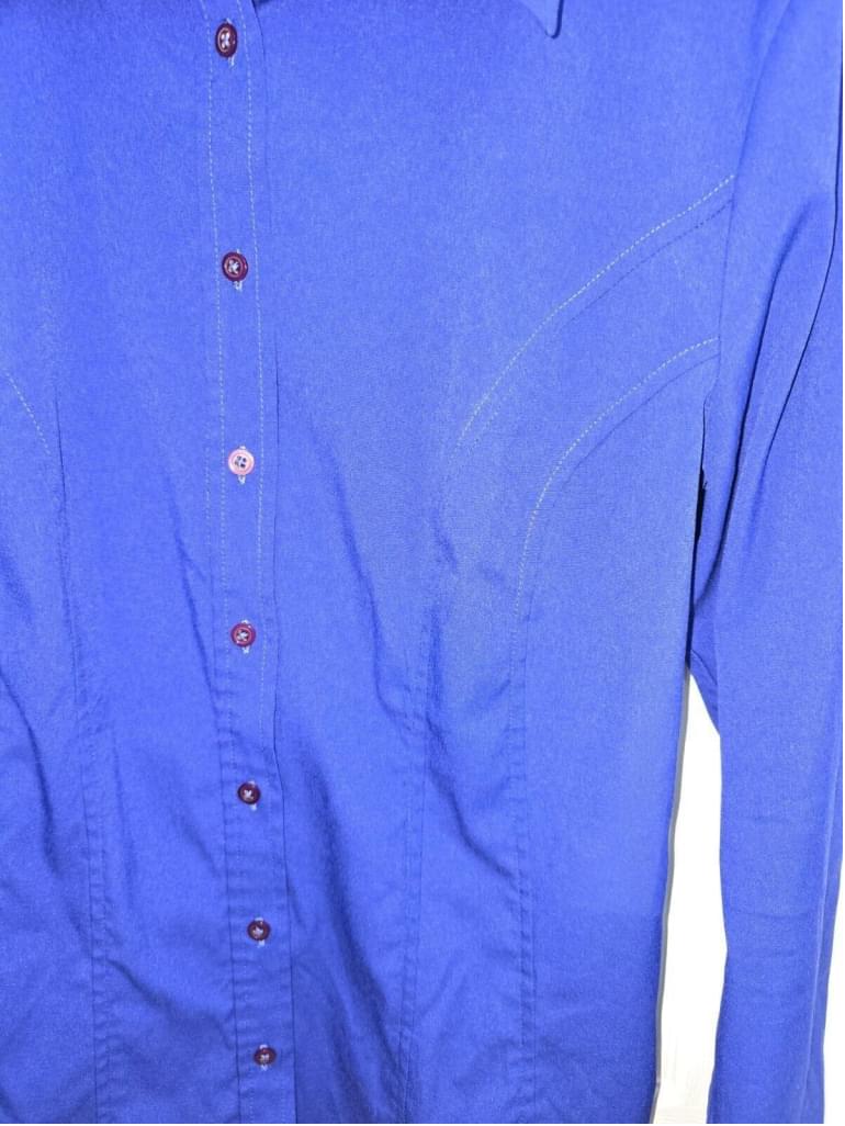 EXPRESS Stretch Fitted Button Up Shirt Sz 8 ROYAL Blue Long Sleeve Classic