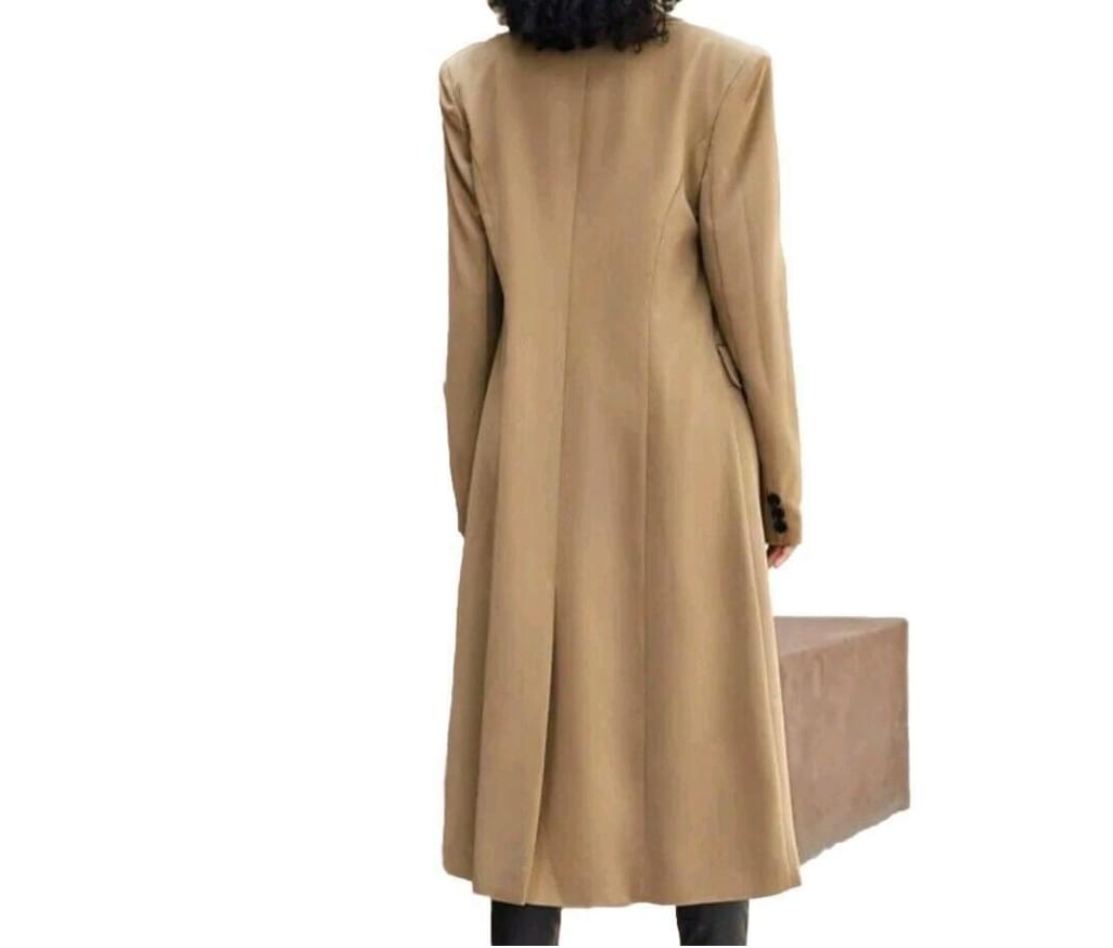 SHEIN BIZwear Lapel Collar Split Back Longline Trench Coat CAMEL BEIGE XS SZ 2