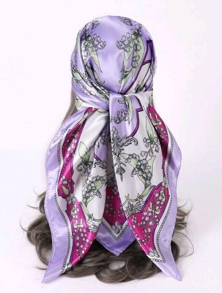 Purple Pink Scarf Women Fashion Square Headband Bandana Faux Silk  35.4 X 35.4