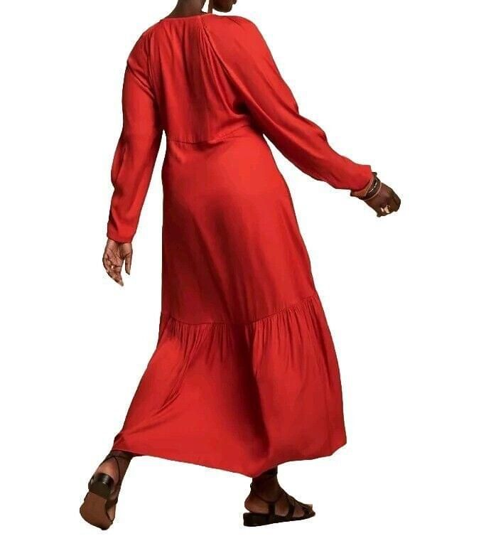 Banana Republic Reddish Orange Deep V-neck Long Sleeve Maxi Dress SZ 2