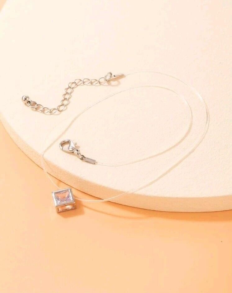 NEW  Simple Silver Metal CZ Faux Diamond Clear Chain Choker Necklace