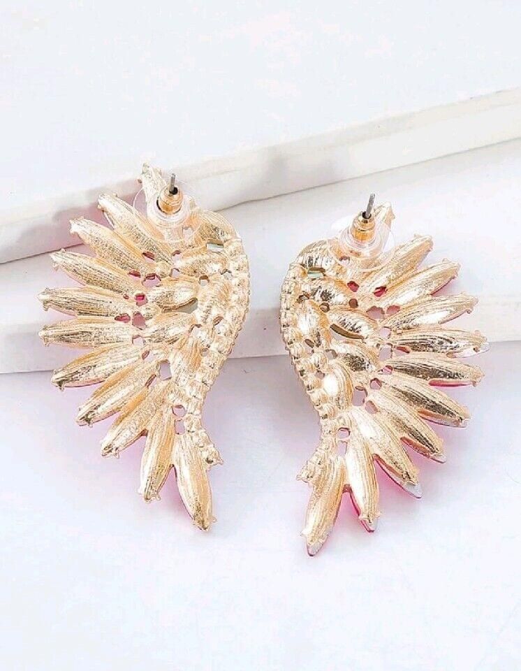 Fashion Chic Fuschia Pink Wing Crystal Rhinestone Metal Earrings