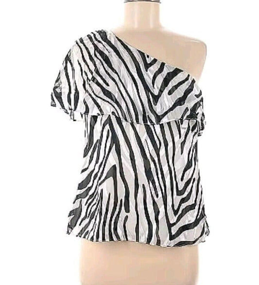 NWT White House Black Market Black White Zebra One Shoulder Top Sz 6 MSRP $104