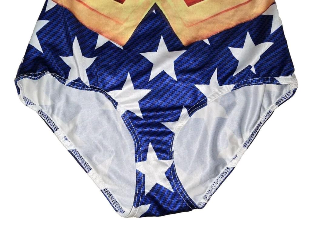 Wonder Woman Stars Red Blue One Piece Swimsuit Women's SZ Small Costume Cosplay