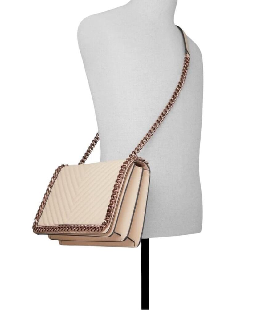 ALDO Beige Greenwald Quilted Front Crossbody Handbag with Gold Chain