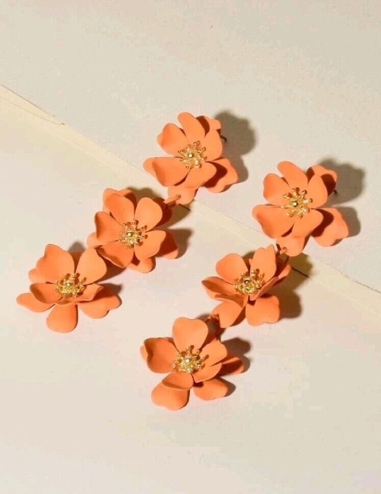 Orange Flower Drop Earrings