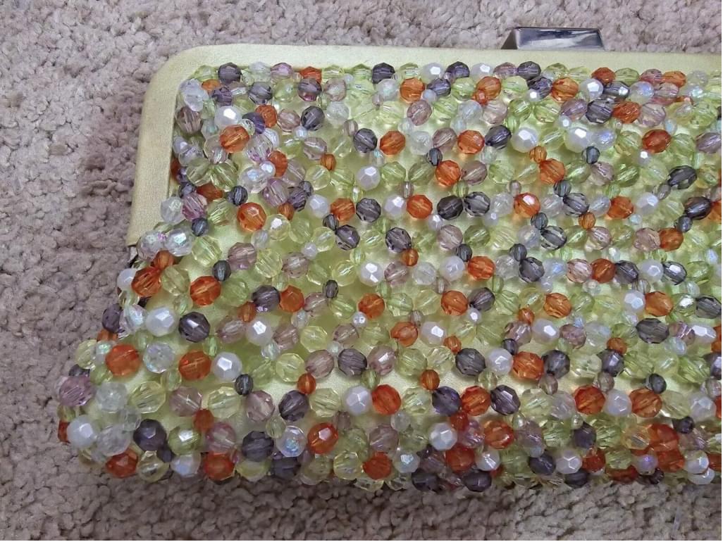 VTG Carlisle Beaded Evening Bag Purse Clutch Lime Green Orange Blue