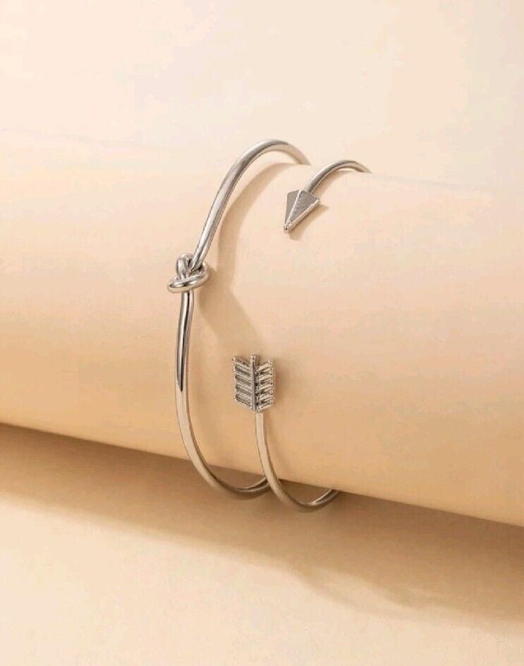 Silver 2 Piece Bow knot Arrow Bracelet Cuff Bangle Jewelry Gorgeous