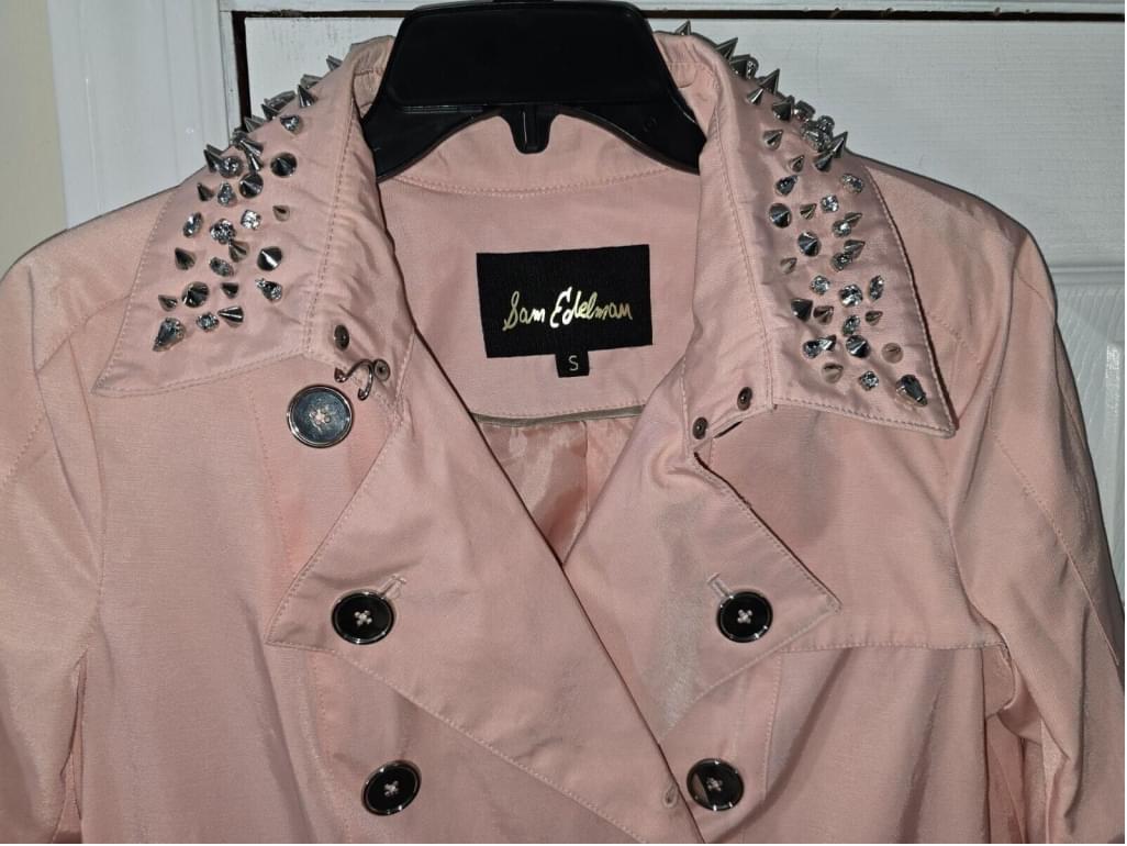 Sam Edelman Lorissa Double-breasted Studded Trench Coat Peach SMALL *NO BELT*