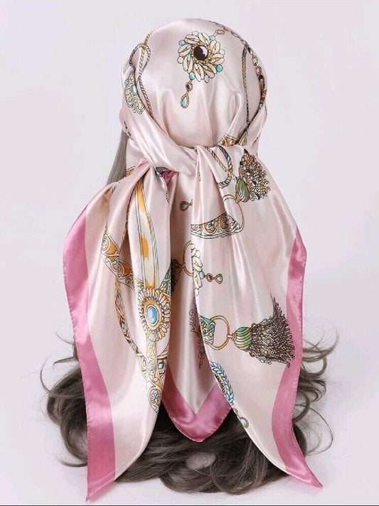 Pink Scarf Women Fashion Square Headband Bandana Faux Silk  35.4 X 35.4