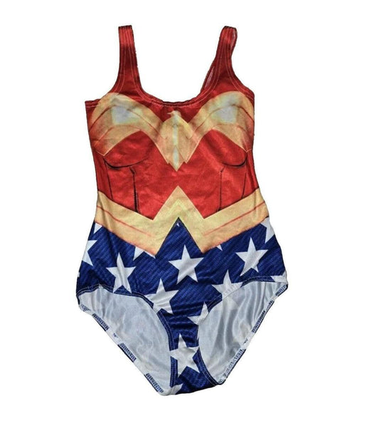 Wonder Woman Stars Red Blue One Piece Swimsuit Women's SZ Small Costume Cosplay