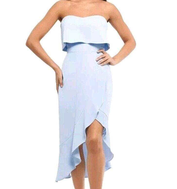 Xscape Light Blue Ruffled Strapless Hi-Lo Dress sz 6 NWT *MSRP $219*