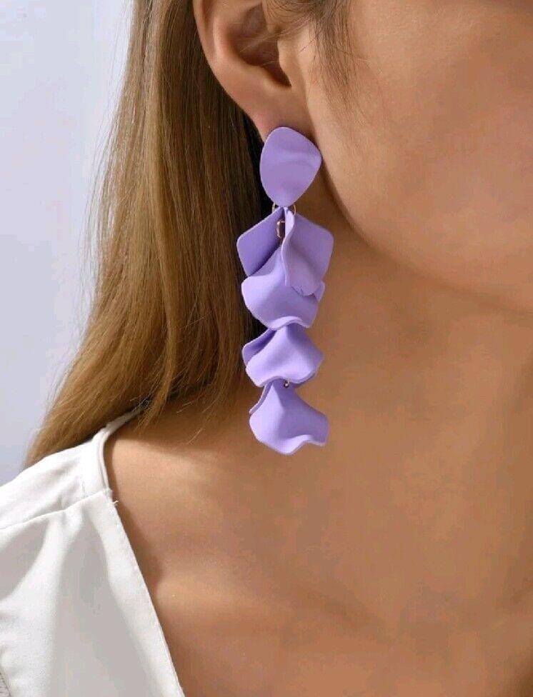 Fashion MULTI PETAL Lavander DROP EARRINGS