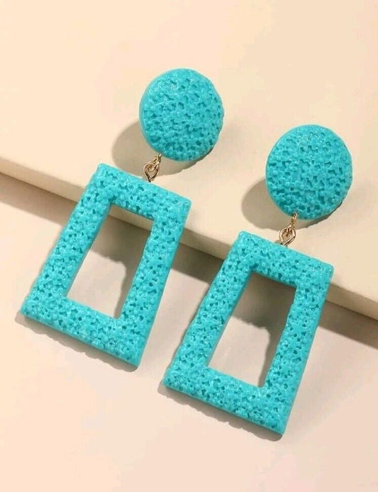 Fashion Geometric Earring Teal Aqua Turqoise Color Drop Jewelry Elegant